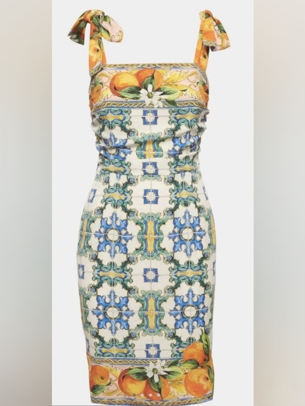 Dolce & Gabanna Dress - Majolica Print Straps - Orange US0/IT36